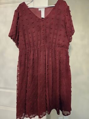 Polagram Wine-Red Textured V-Neck Dress